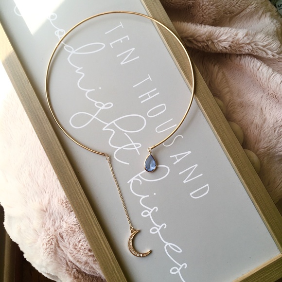 Crescent Moon and Jewel Collar Choker Necklace - Picture 3 of 8